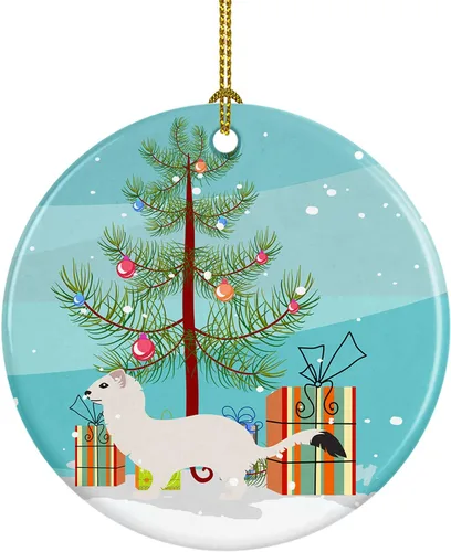 Miniatura 63 de Caroline's Treasures Adorno de cerámica de Navidad pintado o de codorniz chino, decoración colgante de árbol de Navidad verde azulado para el hogar