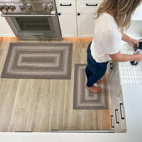 Miniatura 79 de Alfombra ovalada trenzada gris humo de 20 x 30 pulgadas, lavable para interiores y exteriores, decoración campestre para cocinas y entradas