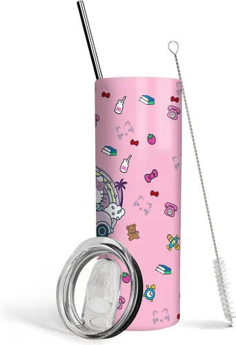 Miniatura 15 de Vaso de 20 oz de acero inoxidable rosa con pajita y tapa, a prueba de fugas, taza de café para viajes, para uso en casa y al aire libre, tazas Ratón