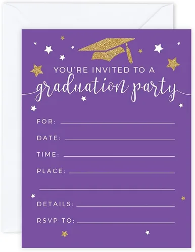 Miniatura 11 de Andaz Press Colección de fiesta de graduación con purpurina de color morado real y dorado, pancarta colgante con cuerda, Congrats Grad!, 5 pies, 1