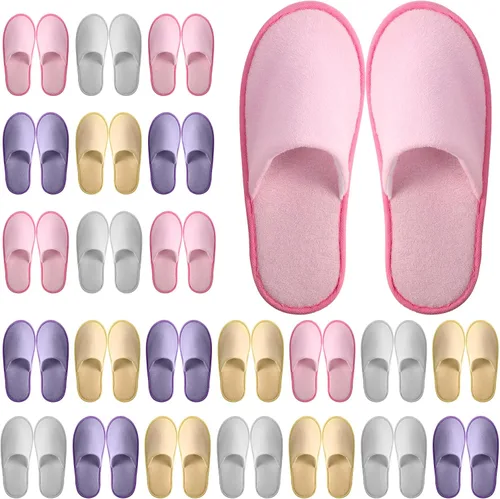 Miniatura 8 de Geyoga 24 pares de pantuflas desechables para invitados, 2 tamaños, de algodón, para hotel, spa, casa, para graduación, boda, fiesta, sin zapatos