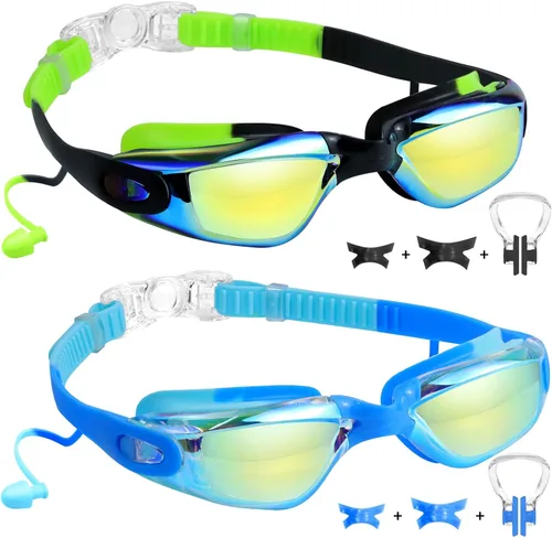 Miniatura 9 de Vvinca Swimming Goggles for Kids 3-15 years-2 Pack, Kids Goggles Anti-Fog/UV No Leaking Swim Goggles for Kids 03-negro oro y negro rosa