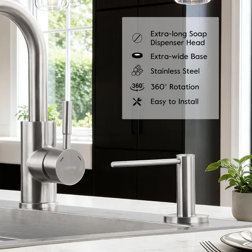 Miniatura 5 de GAPPO Dispensador de jabón para fregadero de cocina, dispensador de jabón integrado para fregadero, cabezal de bomba de acero inoxidable de níquel