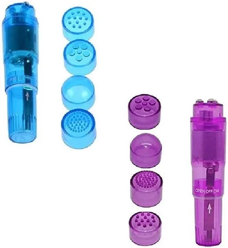 Miniatura 7 de Mini bolígrafo masajeador de mano con 4 cabezales para cara, cuello, cabeza, espalda (paquete de 2 rosas)