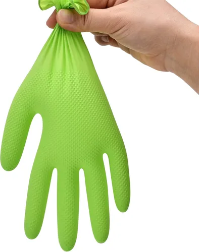 Miniatura 7 de TitanFlex Heavy Duty Industrial Nitrile Gloves with Raised Diamond Texture, 8-mil, Latex Free (Green/Dark Green/Yellow)