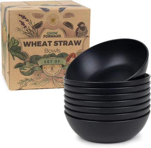 Grow Forward Juego de 8 cuencos de paja de trigo de alta calidad, reutilizables de plástico duro de 20 onzas, cuencos irrompibles aptos para
