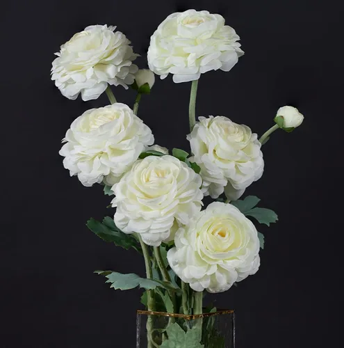 Miniatura 11 de Flores artificiales de seda, ranúnculo, flores falsas, 5 unidades, adecuadas para decoración de núcleos, creación floral de boda, arreglo floral