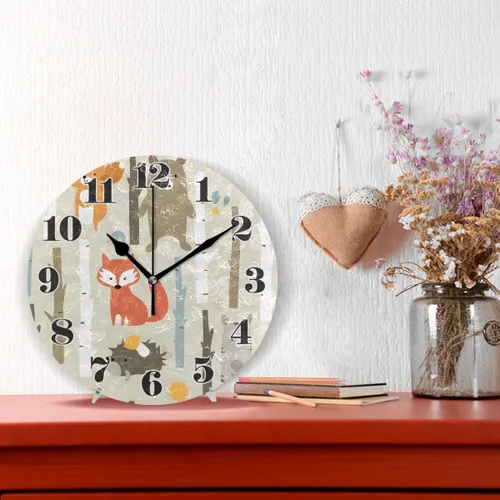 Miniatura 2 de senya Reloj de pared silencioso sin tictac, redondo y divertido reloj de arte de zorro para el hogar, dormitorio, oficina, fácil de leer
