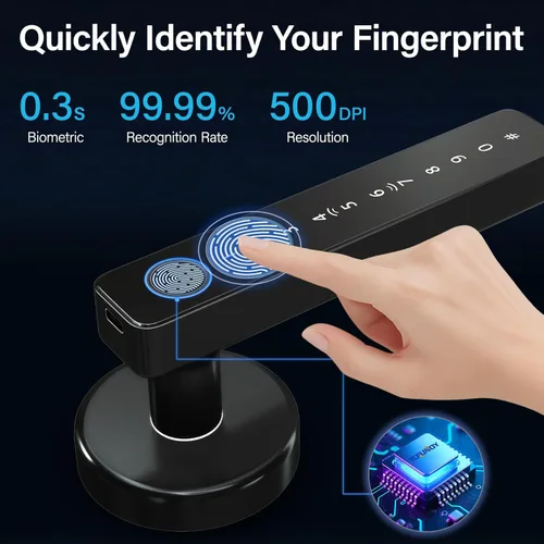 Miniatura 4 de Cerradura de puerta inteligente con huella digital sin llave con asa, cerradura electrónica digital con teclado de pantalla táctil, cerraduras