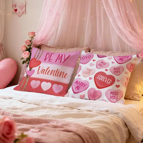 Miniatura 6 de Juego de 4 fundas de almohada decorativas para el día de San Valentín de 18 x 18 pulgadas, color rosa y rojo con texto en inglés "Hello Love Be My