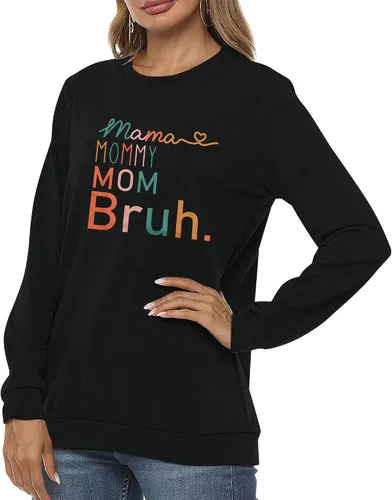 Miniatura 2 de BLANCHES Sudadera para mujer con texto en inglés Mama Mom, Mamá, Bruh, divertida, sudadera sin botones, informal, holgada, de manga larga