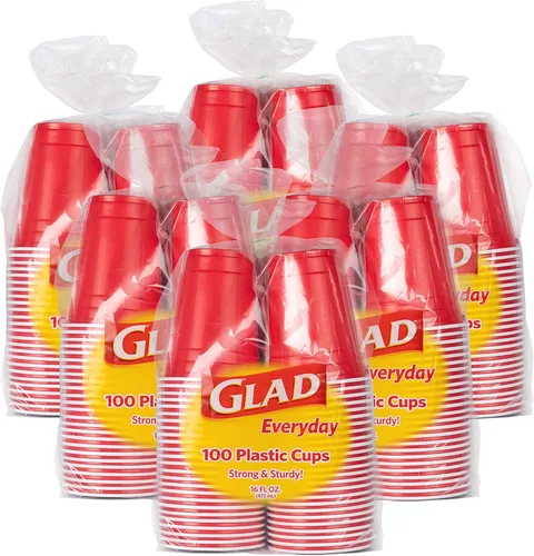 Miniatura 10 de Tazas de plástico desechables de Glad Everyday de plástico, 100 unidades, resistentes y resistentes, de plástico, color rojo para todas las ocasiones