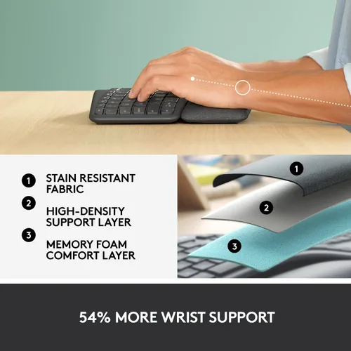 Miniatura 4 de Logitech Ergo K860 - Teclado ergonómico inalámbrico con reposamuñecas, diseño de teclado dividido para Windows/Mac, Bluetooth o conectividad USB