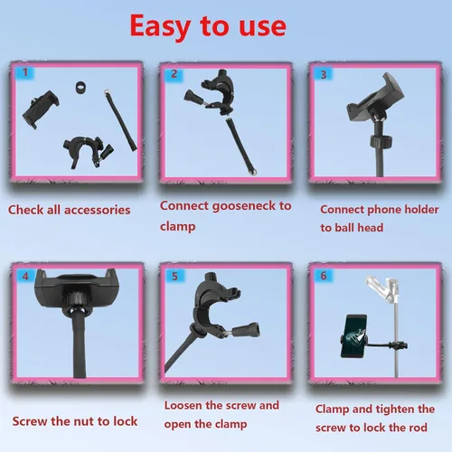 Miniatura 3 de Soporte de teléfono para micrófono, soporte flexible 360 para micrófono, poste de cuello de cisne ajustable, giratorio compatible con iPhone