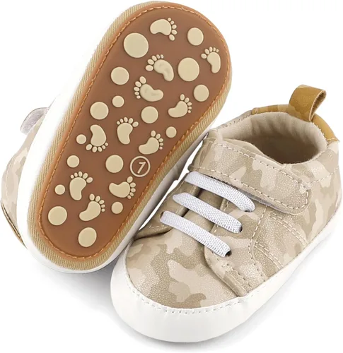 Miniatura 5 de ESTAMICO - Tenis de piel sintética para bebés, niños y niñas, suela de goma antideslizante, para primeros pasos, zapatos para exteriores