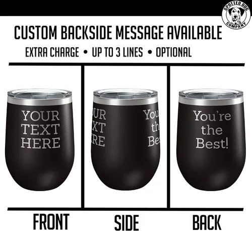 Miniatura 5 de Vaso de vino personalizado de acero inoxidable recubierto de polvo de 12 onzas con tapa, grabado personalizado, regalos de vino personalizados