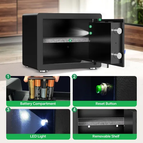 Miniatura 8 de Caja de seguridad con teclado digital y sistema de alarma - Caja de bloqueo electrónico para joyas y dinero en efectivo con estantes ajustables