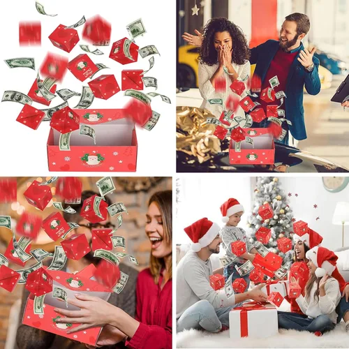 Miniatura 2 de Caja sorpresa de regalo por dinero, caja de regalo sorpresa, explosión, cajas de regalo sorpresa de Feliz Navidad, caja de regalo plegable con Rojo