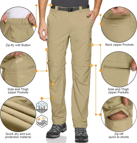 Miniatura 6 de Pantalones de senderismo para hombre, convertibles, ligeros, de secado rápido, para pesca, safari, campamento, viajes, para niño explorador