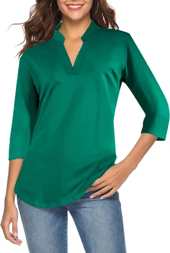 CEASIKERY - Blusa tipo túnica para mujer, manga de 34, corte holgado, con cuello en V, informal