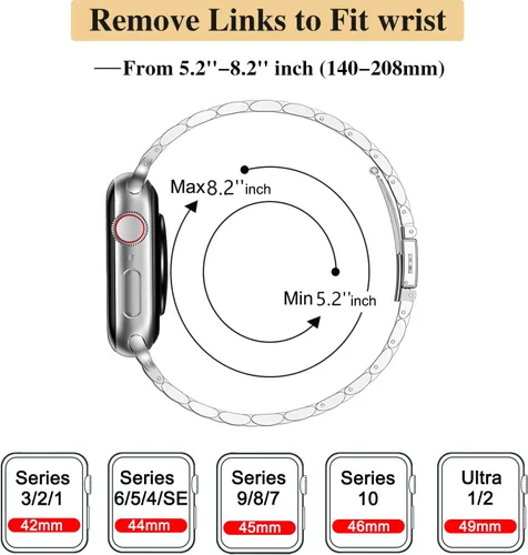 Miniatura 6 de MioHHR Correa delgada de metal compatible con Apple Watch de 42 mm (Series 11 10) 41 mm (Series 9 8 7) 40 mm (Series 6 5 4 SE3/2/1) 38 mm