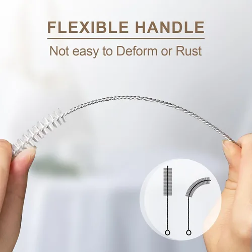 Miniatura 6 de Yolaist 8 limpiadores de botellas y pajitas, cepillo largo de nailon profundo con asas flexibles de acero inoxidable flexible para botellas