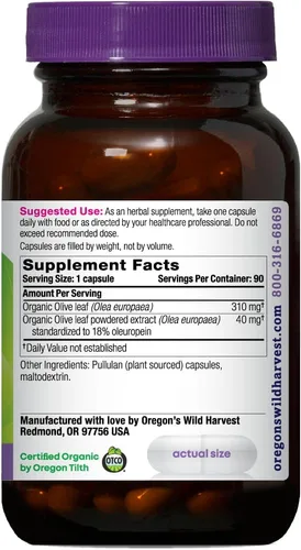 Miniatura 2 de Oregon's Wild Harvest, Suplemento de hoja de olivo, soporte antioxidante, 350 mg, 90