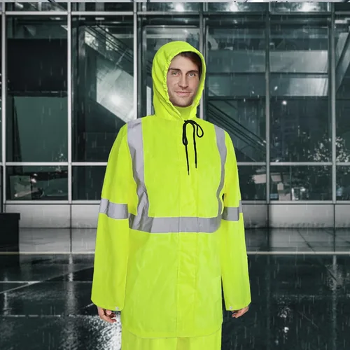 Miniatura 2 de Abrigo y Pantalones de Lluvia de Alta Visibilidad, Traje de Lluvia de Alta Visibilidad para Hombres, Chaqueta Impermeable con Capucha, Equipo
