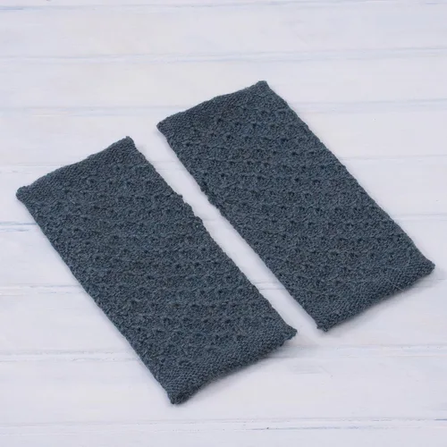 Miniatura 2 de NOVICA Patrón apasionado en verde azulado 100% alpaca bebé guantes sin dedos, Azul