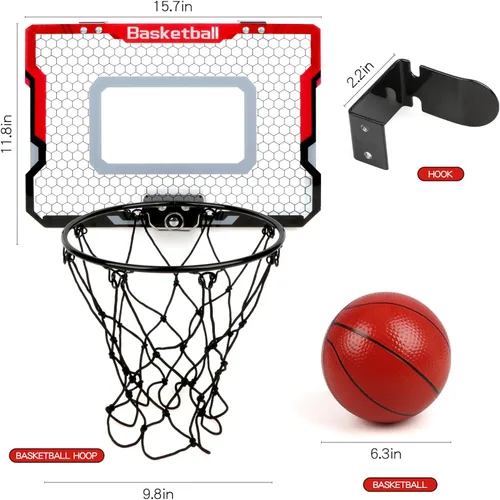 Miniatura 5 de Aro de baloncesto interior con 2 bolas y accesorios completos, sobre la puerta y mini aro para niños y adultos