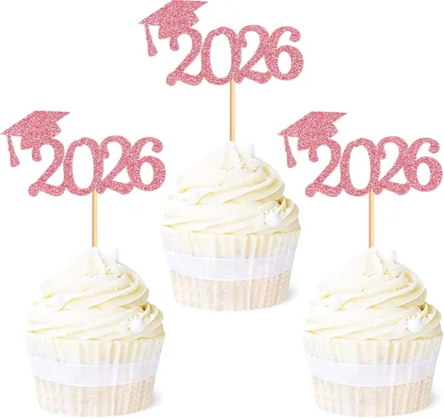 Miniatura 14 de 24 adornos para cupcakes de graduación 2026, selecciones de alimentos/aperitivos para fiesta de graduación, decoración de mini pasteles, adornos