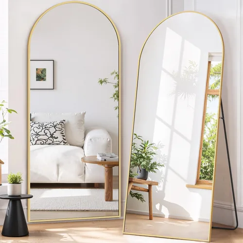 Miniatura 14 de Espejo de cuerpo completo de 71 x 26 pulgadas, espejo de cuerpo completo arqueado montado en la pared, espejos inclinados con soporte, marco