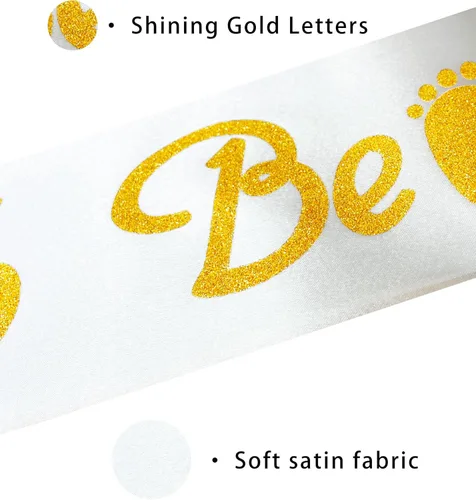 Miniatura 4 de Mom to be Sash, Satin with Gitter Font and Baby Foot, Best Baby Shower Mommy Decor, Gender Reveal Party Boy Or Girl Blanco - Dorado