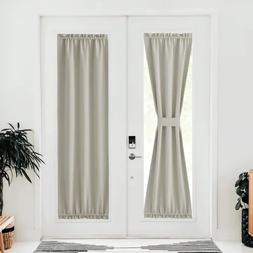 Miniatura 51 de NICETOWN Cortinas opacas unicolor con aislamiento térmico para puerta francesa, granja, oscurecimiento de habitación, puertas y ventanas de Marrón
