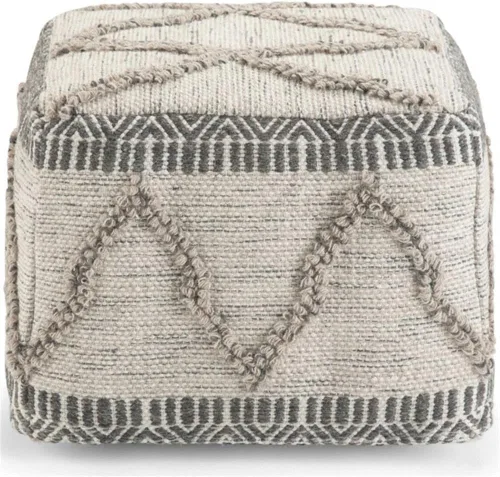 Miniatura 4 de SIMPLIHOME Sweeney Puf cuadrado – 18 pulgadas de ancho tapizado de lana y algodón tejido a mano otomano en gris y natural, reposapiés