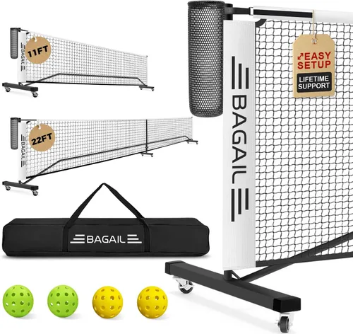 Miniatura 10 de BAGAIL Juego de red de pickleball portátil, red de bolas de pickleball de tamaño reglamentario de 22 pies con colector de bolas, 4 bolas y bolsa