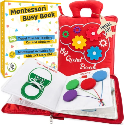 Miniatura 10 de deMoca - Juguete montessori, libro para bebés - Juguetes para niños pequeños - Juguete de viaje - Juguete educativo con actividades para niños y Azul