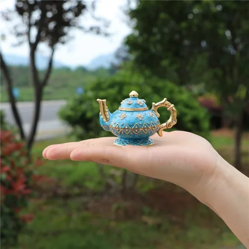 Miniatura 3 de Vals & F Retro azul claro tetera joyero con bisagras anillo con soporte pintado a mano figura coleccionable