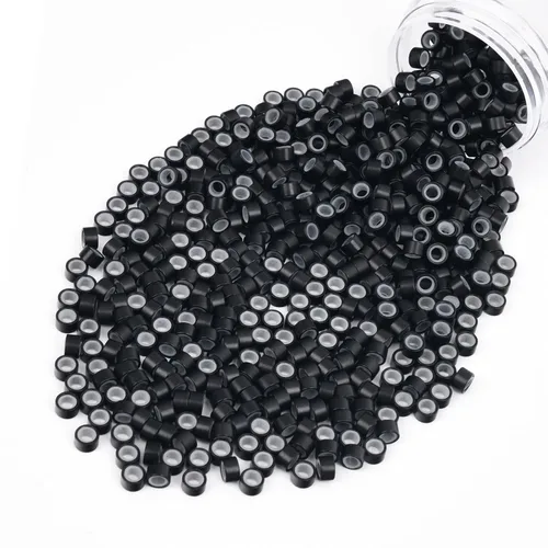 Miniatura 60 de Vlasy 100 Piezas Cuentas de Nano Anillo con Forro de Silicona para Extensiones de Cabello Humano con Nano Anillo 5 Colores Opcionales (Negro)