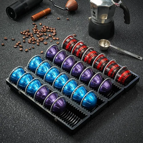 Miniatura 5 de Organizador de cajones de cápsulas de café para cápsulas Nespresso Vertuo, bandeja de almacenamiento de cápsulas de café, conexión magnética negra