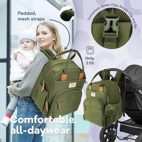Miniatura 5 de RUVALINO Mochila para Pañales - Bolsa de Bebé Expandible con hasta 50% Más de Capacidad - Bolsa de Artículos Esenciales para Bebé con Cambiador