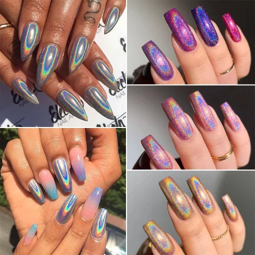 Miniatura 2 de Polvo holográfico de uñas de 10 colores, espejo metálico iridiscente Holo Aurora, efecto láser, pigmento cromado, purpurina para salón de belleza