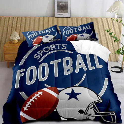 Miniatura 10 de LUVIVIHOME Juego de edredón de fútbol de 2 piezas, juego de edredón individual para niños, ropa de cama gris y azul marino, decoración de dormitorio