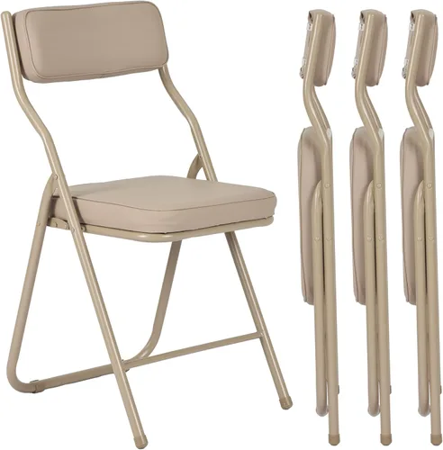 Miniatura 11 de Paquete de 2 sillas plegables acolchadas negras con cojín y respaldo de piel sintética, silla de comedor plegable tapizada con marco de metal