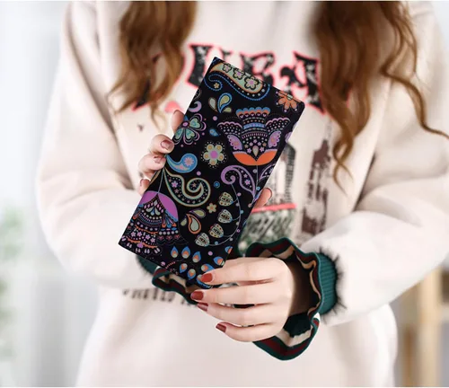 Miniatura 56 de HUA ANGEL Billetera para mujer, ultra delgada y delgada, con bloqueo RFID, tarjetero de crédito, doble embrague, carteras largas, regalo para A-ámbar