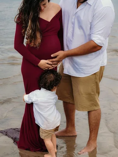 Miniatura 2 de Ecavus - Vestido de maternidad para mujer con hombros descubiertos, cuello en V, manga larga, para sesión de fotos