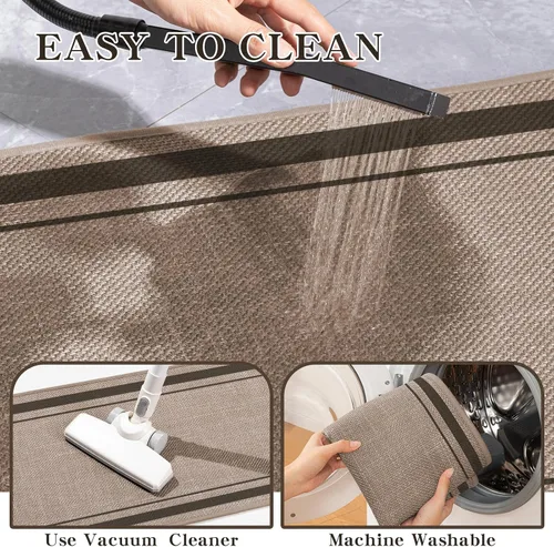 Miniatura 7 de chakme Juego de 2 alfombras de baño ultrafinas, absorbentes, antideslizantes, lavables a máquina, color beige oscuro, 17 x 24 pulgadas + tapete
