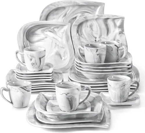 Miniatura 14 de MALACASA Juego de platos y cuencos, juego de vajilla de porcelana de 12 piezas para 4, platos cuadrados y cuencos para postre, ensalada y sopa