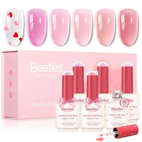 Miniatura 13 de Beetles - Esmalte de uñas de gel con base de goma, 6 colores nude, esmalte de gel rosa, melocotón, neutro, transparente, francesa, colores base