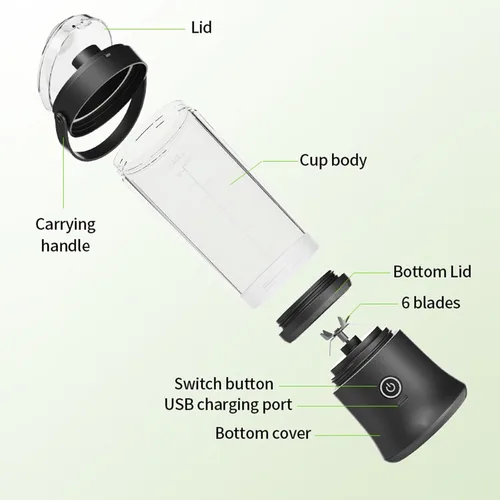 Miniatura 9 de Potente 7.4 V eléctrico Juicer Cup con textura de diseño portátil para frescura Mezcla de frutas en casa Gimnasio Oficina Licuadora de alta velocidad